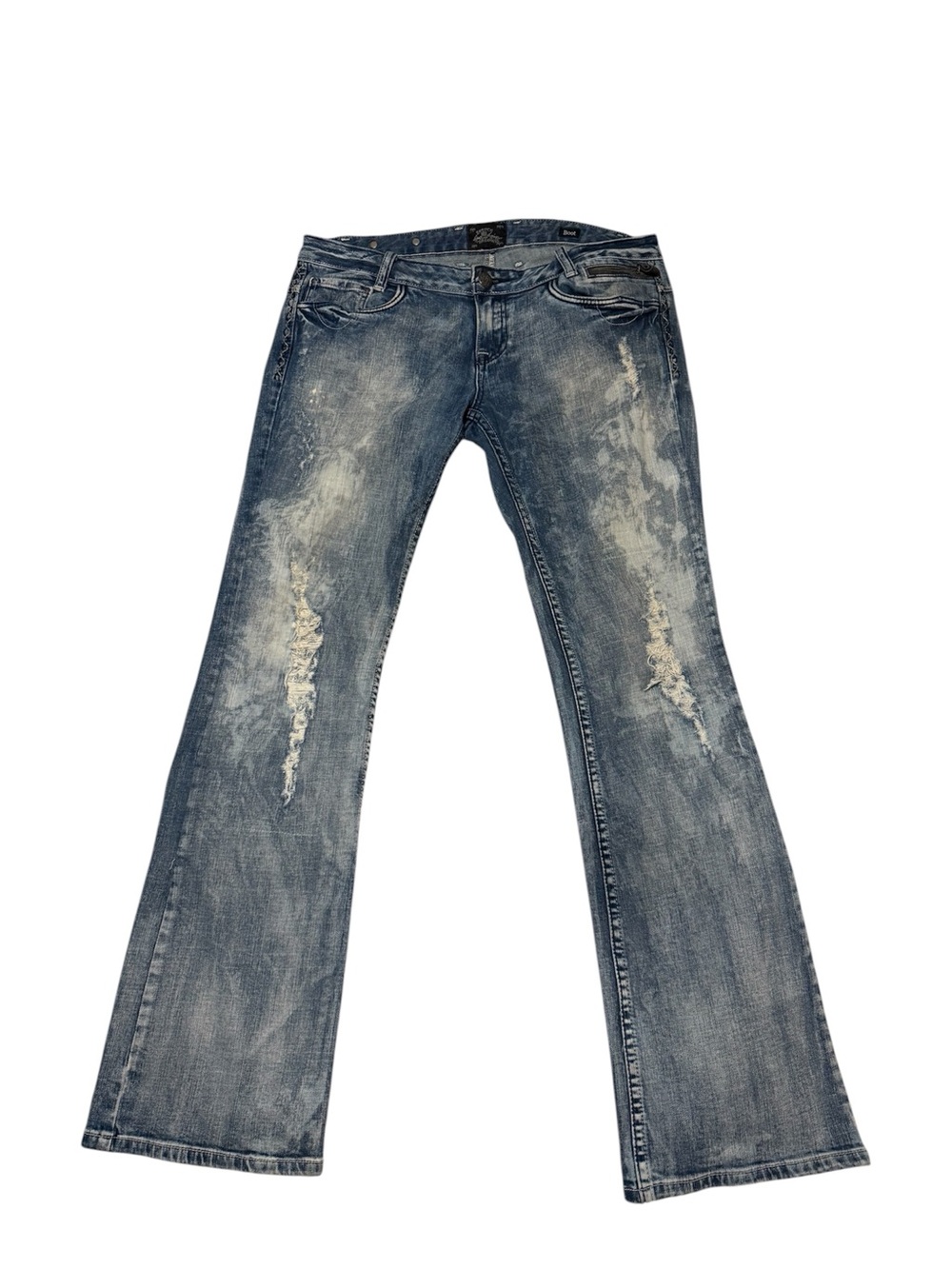Vintage REROCK Women’s Low Rise Distressed Acid Wash Boot Cut Jeans Size 10
